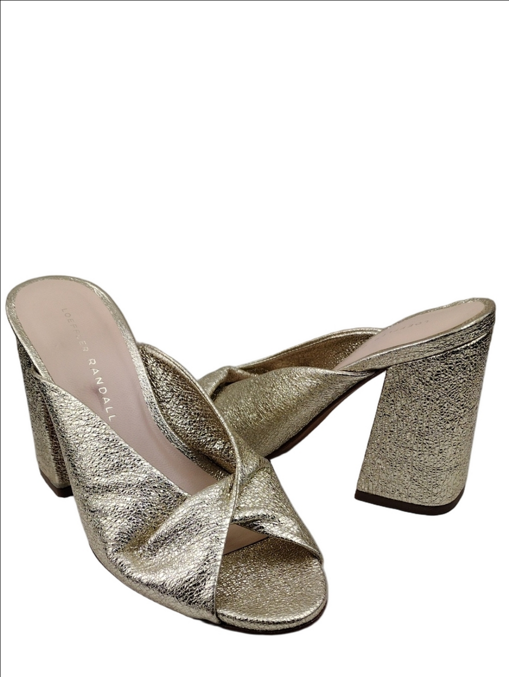 Loeffler Randall Laurel Campaign Gold Leather Twisted Crisscross Open Toe Mules